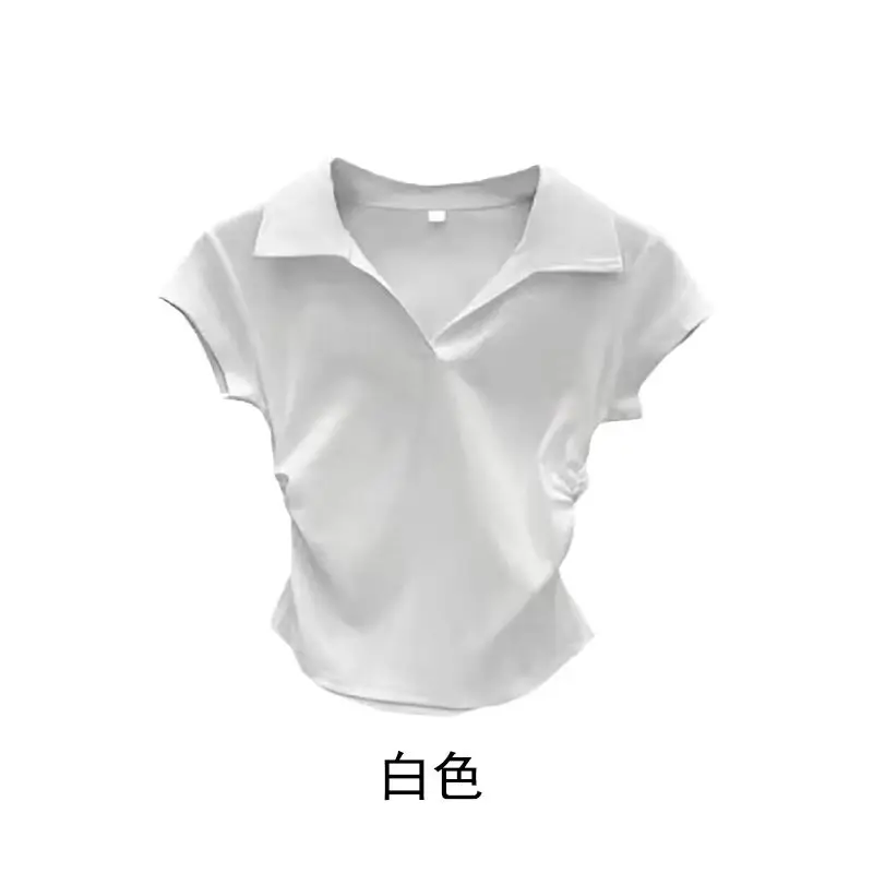 Cotton Summer Sexy Women's T Shirt Skinny Slim Basic Solid Crop Top Short Sleeve Polo TShirtCasual Top Tee for Women - Image 5