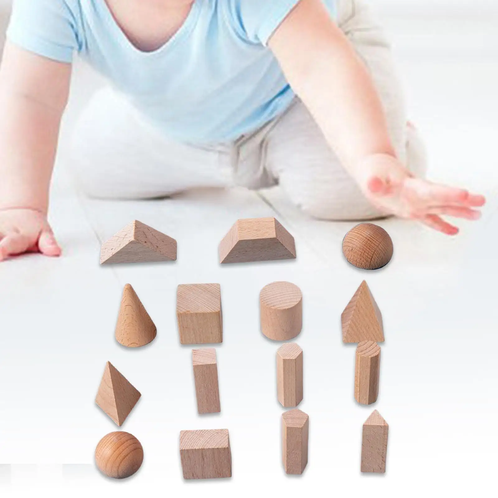 Blocs géométriques en bois pour enfants de 2 ans et plus, 15 pièces, formes 3D, jouets d'apprentissage et d'éducation des maths