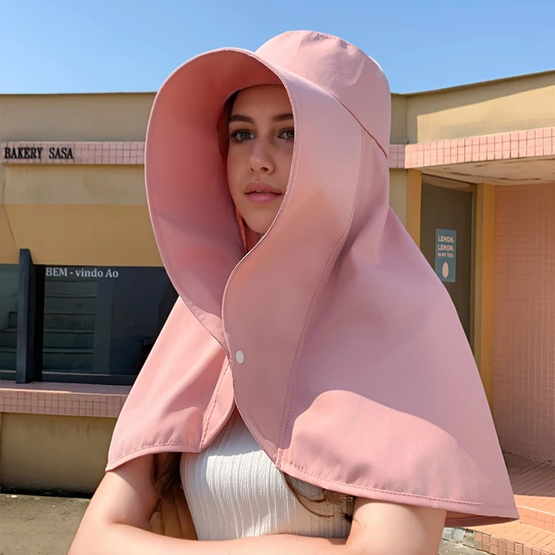 Full Face Sun Protection Large Brim Shawl Sun Hat Women's Neck Protection Integrated Face Covering  Beach Hat Summer Hats