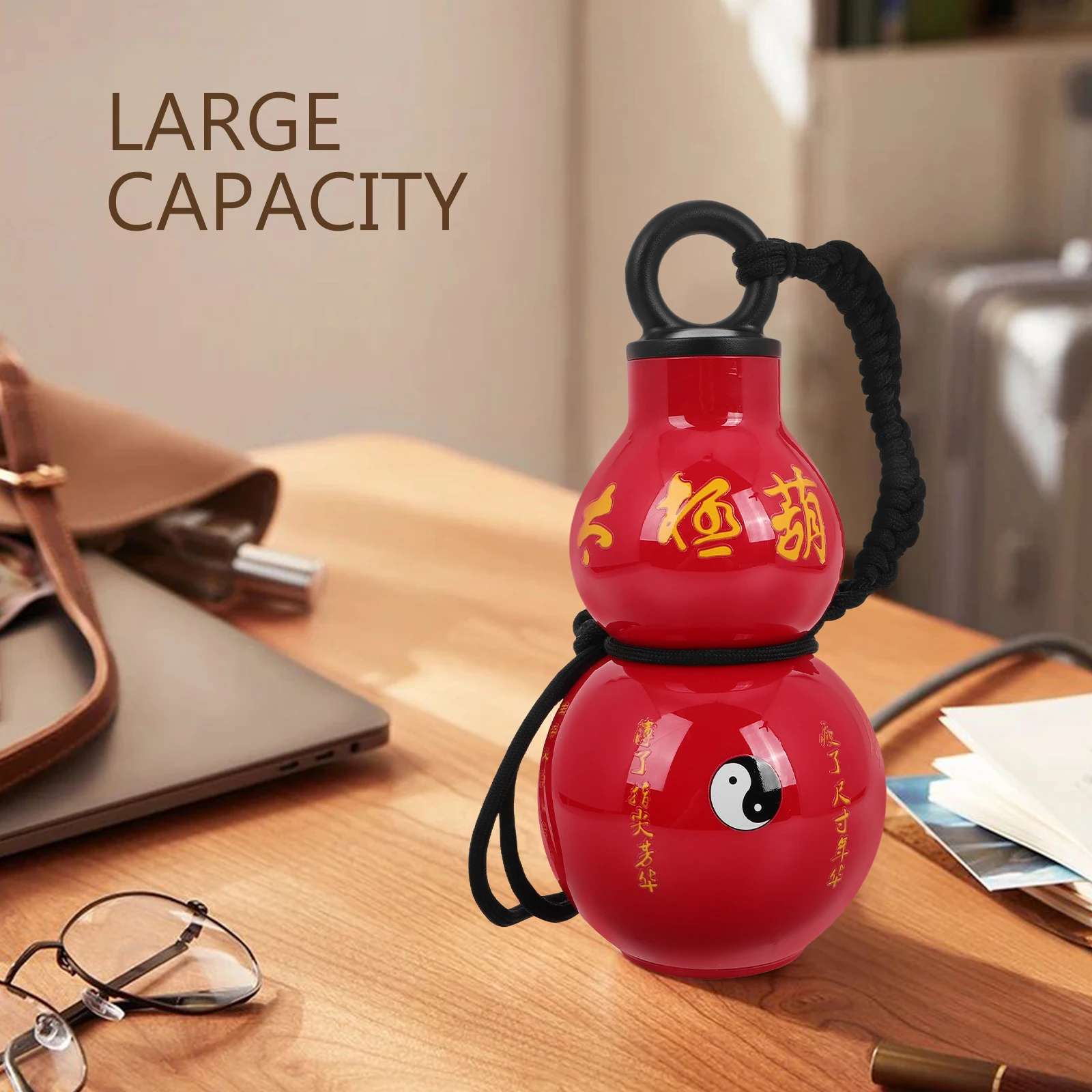 

Gourd Water Bottle Large Capacity Clear Straw Retro Chinese Beverage Container Red Circle Flavors Plastic Sports