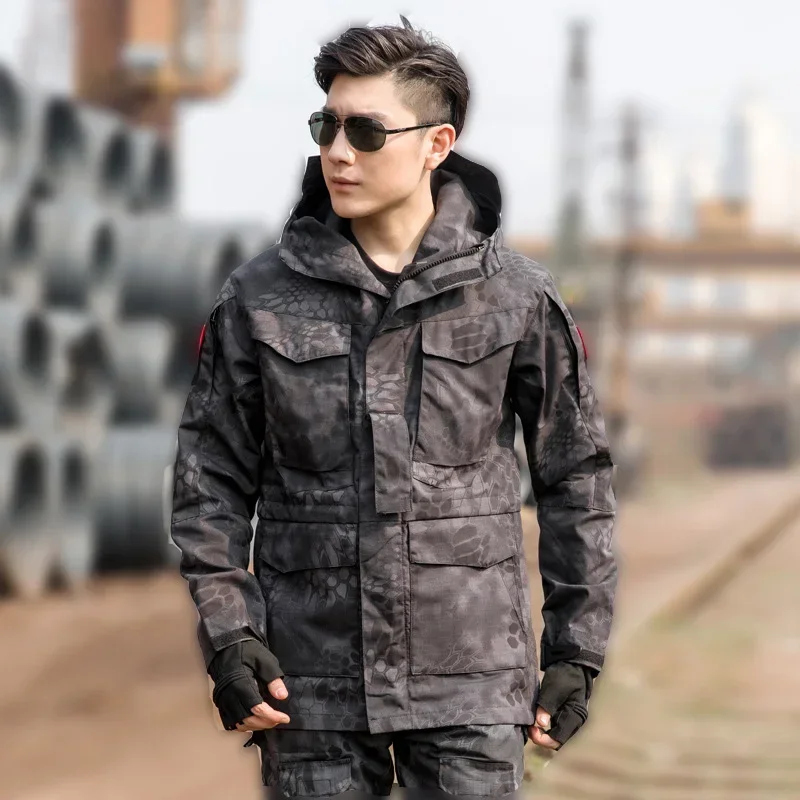 DurableArchon Tactical Charge Coat Mid Length M65 Coat Outdoor Spring And Autumn Windproof Warm Camo Combat Suit Windbreaker