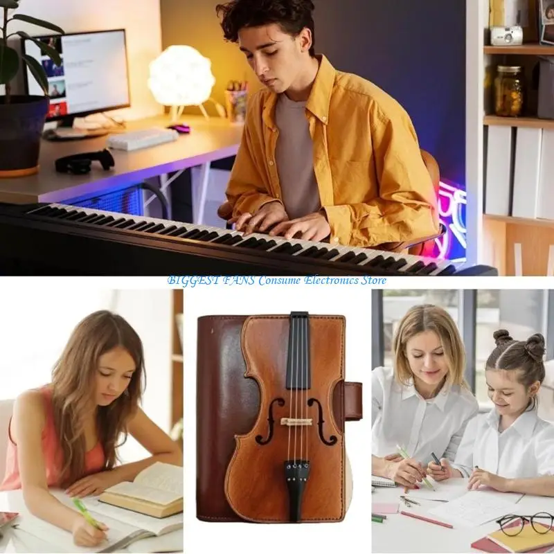 バイオリンレザーノートパッド文房具ノートブックジャーナルノートパッドシンプルノートブック