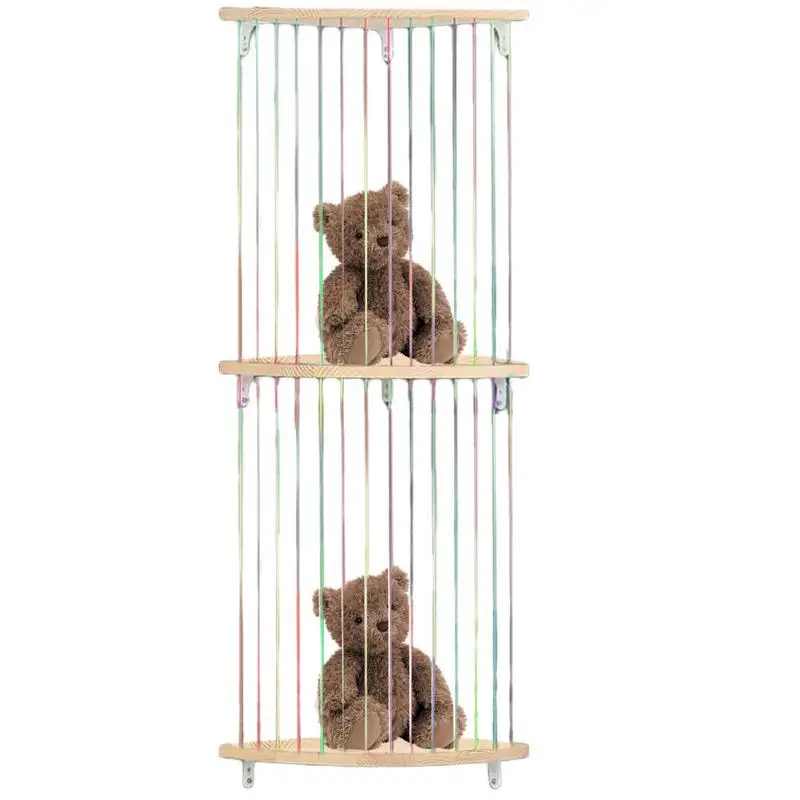 Wood Corner Plush Toys Holder Wooden Adjustable Plush Toys Holder Cage Storage Tool With Dynamic Elastic Rope For Playroom Kid's