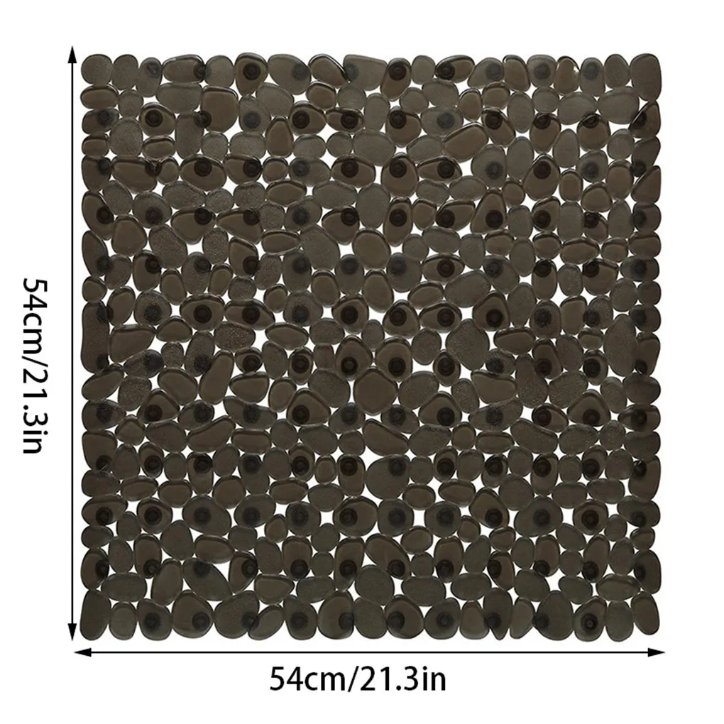 Bath Mat 54x54cm Shower Non-Slip Floor Mat Pebble Design PVC Bathroom Safety Anti-Slip Massage Pad Square New Upgrade