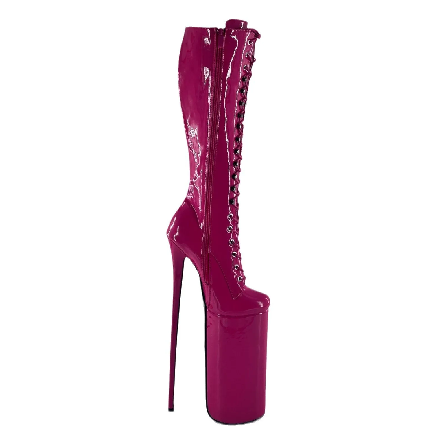 2026 Europe and America Sexy 30CM Super High Heel Calf Wrap Boots Nightclub Knight Show Shoes Bright Knight Large Boots