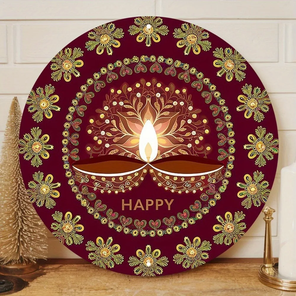 CIFBUY Vintage Diwali Oil Lamp Floral Aluminum Wall Art Waterproof Durable Distressed Decor For Home Door Classroom