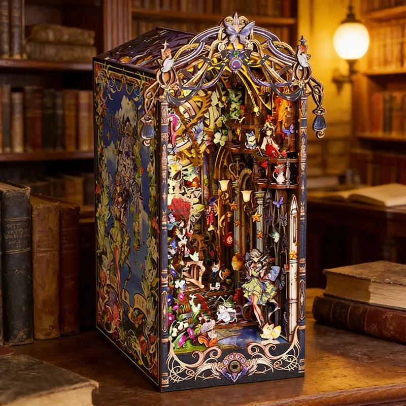 

Набор для сборки книжного уголка «Фея-Эльф» с LED-подсветкой, деревянная миниатюрная кукольная домик, подставка для книг 3D-пазл, ручной подарок для декора стола