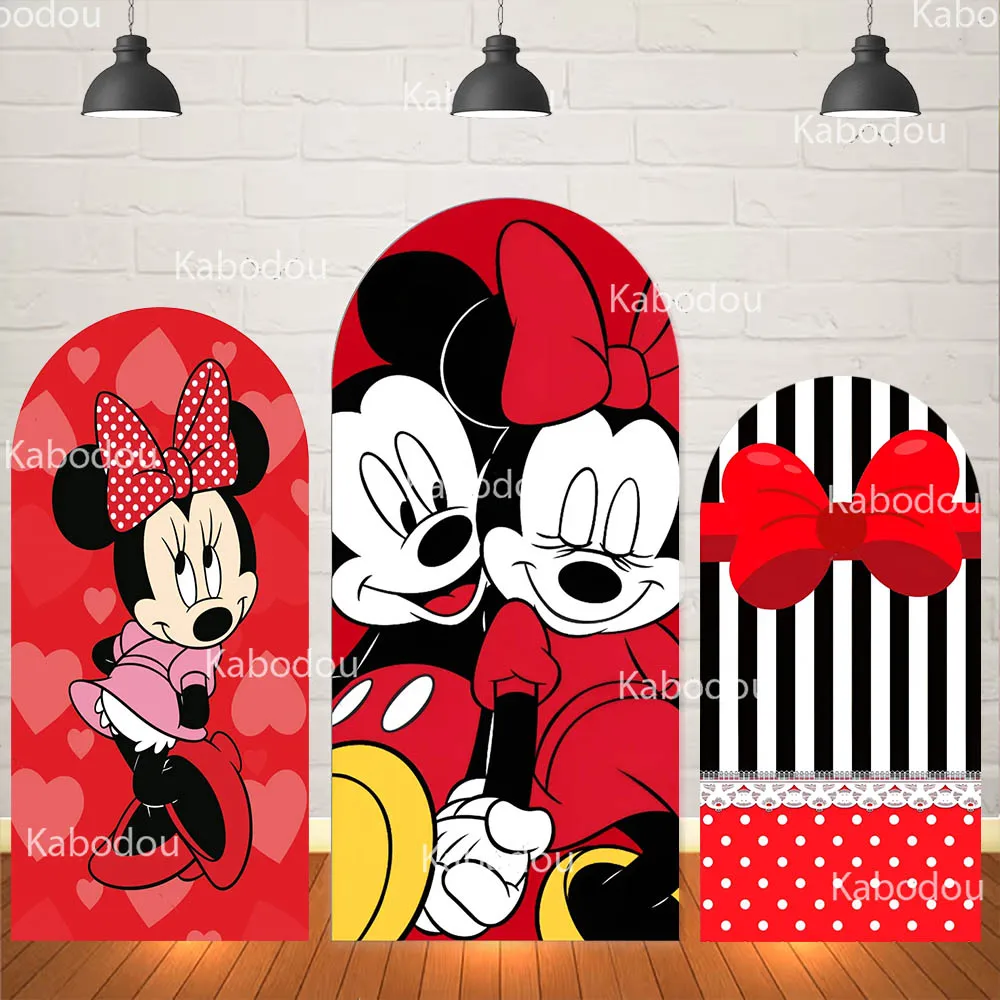 

Минни Маус красный фон арочный чехол с бантом для девочек украшение для дня рождения детский душ фотография фон для студии реквизит