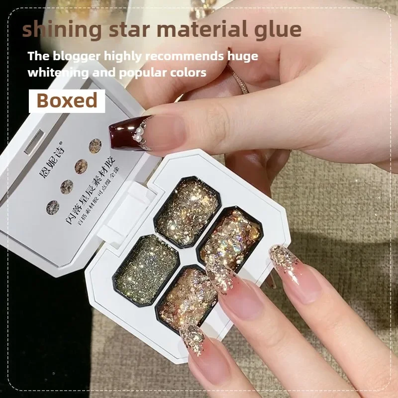 4 cores esmalte gel sem limpeza aurora glitter popularidade sólida fada em pó pintado gel manicure arte decoração acessórios