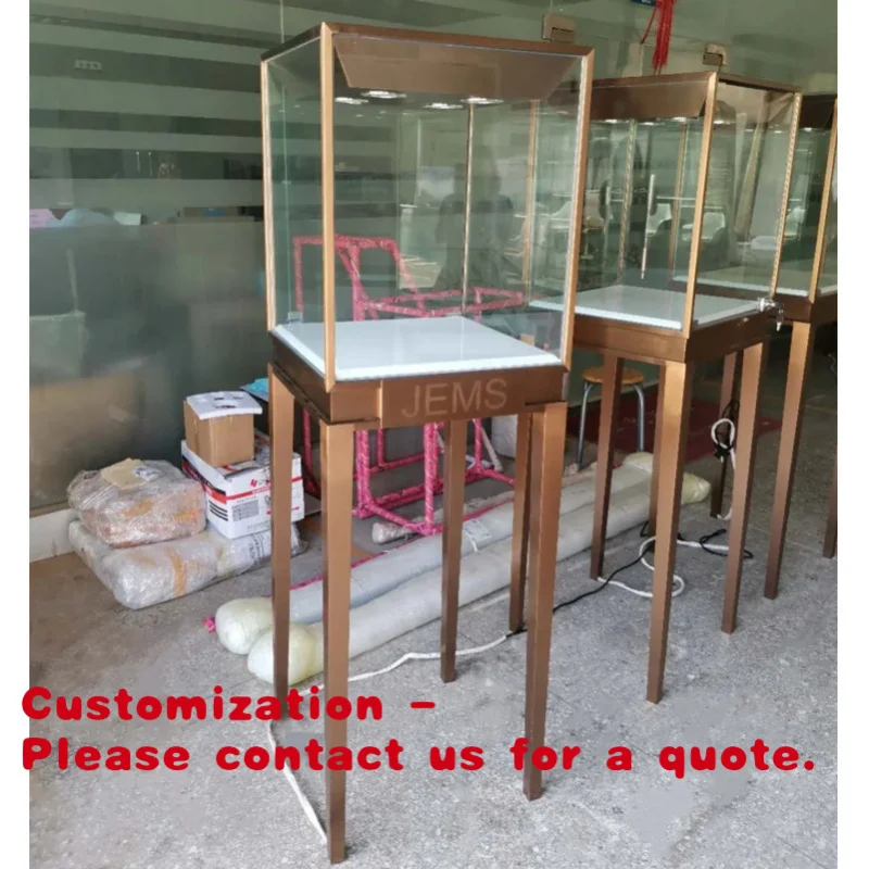 

custom.Tall Jewellery Display Tower Rose Gold Jewellery Display with LED Light Jewellery Shop Furniture Sale