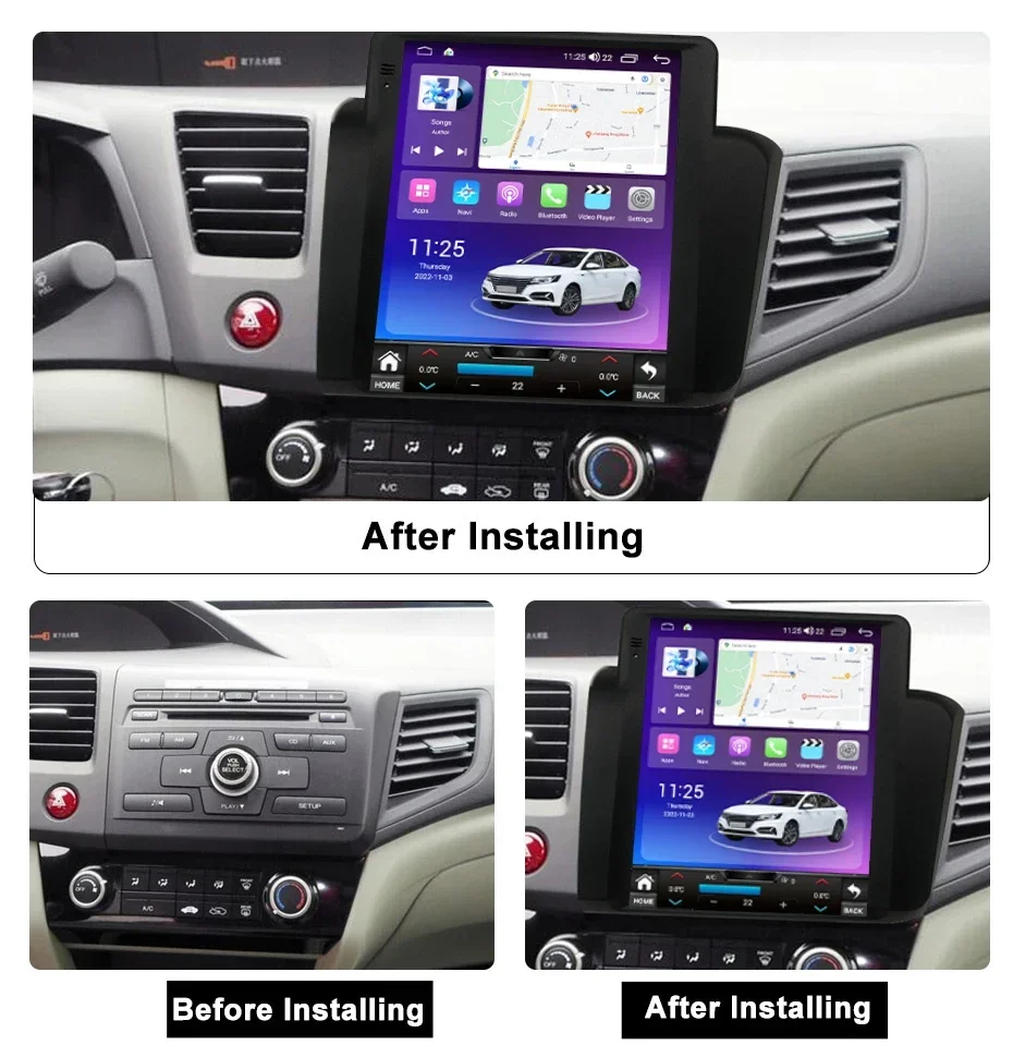 Android 14 for Tesla Style Vertical Car Radio Stereo Multimedia Player For Honda Civic 2012-2015 4G WIFI DSP RDS Carplay Auto