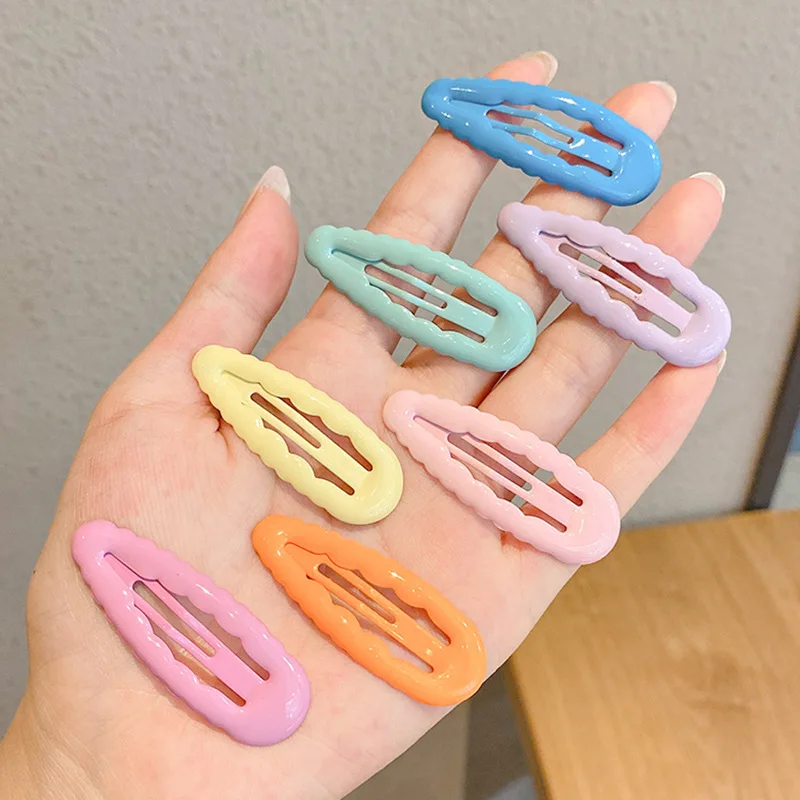 Mixed packs Drop Shaped Hair Clips Child Metal Hairgrip Solid Color Kids Snap Hairpins Hair Barrettes Colorful Hair Accessories