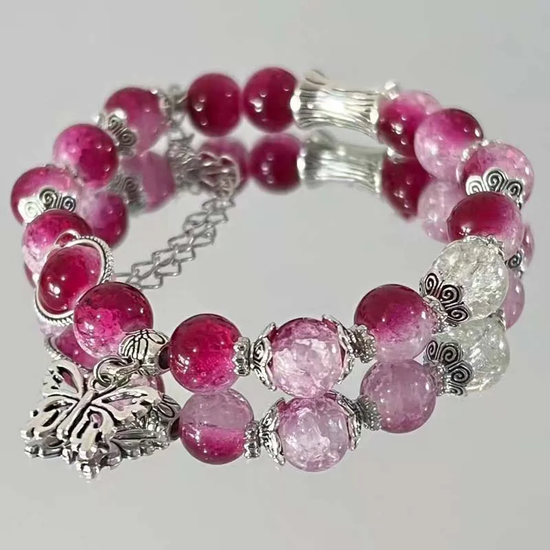 Nuevas pulseras de mariposa rotas colorete para mujer, pulsera de cadena con borlas de serpiente elástica dulce, regalos de joyería para mejores amigos