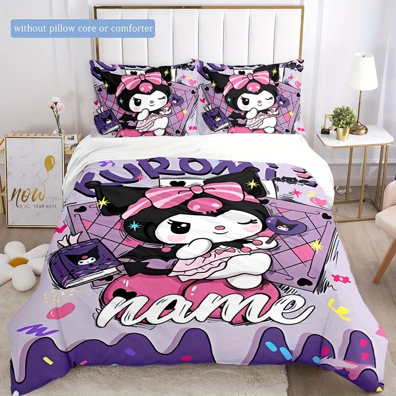 

Kuromi Custom Text Duvet Cover Cartoon Bedding Set for Bedroom Personalized Name with 2 Pillowcase Queen King Full Size