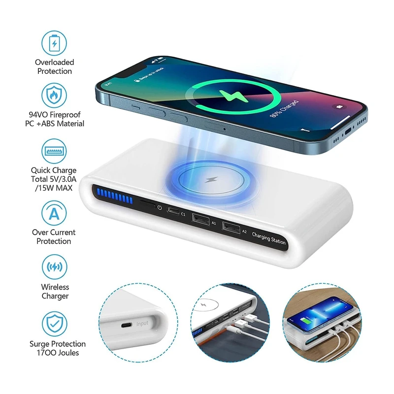 1 PCS Portable Wireless Charger 4-In-1 Multiport Wireless Charger Dual USB Wireless Charger For Home Trave