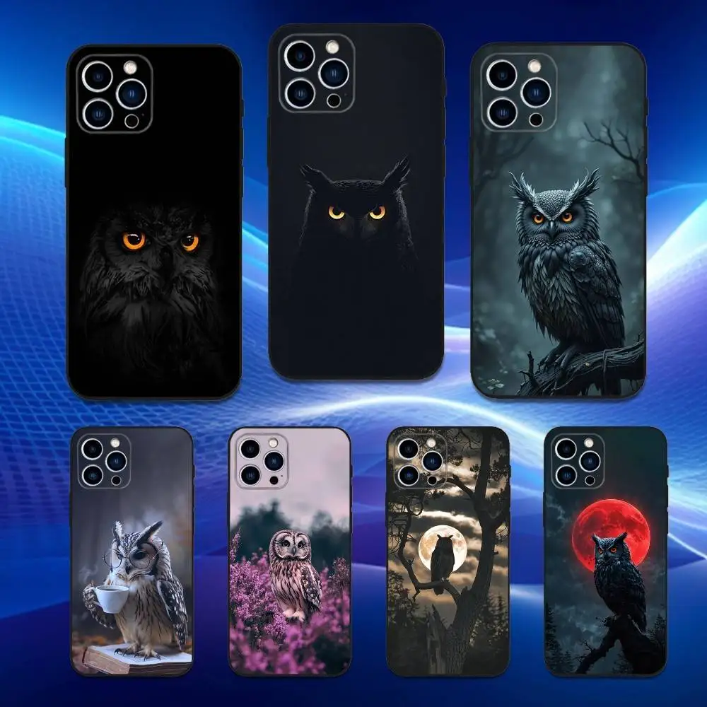 

Cute Animal Owl Phone Case For iPhone 16,15,14,13,12,11 Plus,Pro Max,XS,X,XR,SE,Mini,8,7,Soft Silicone Black Cover