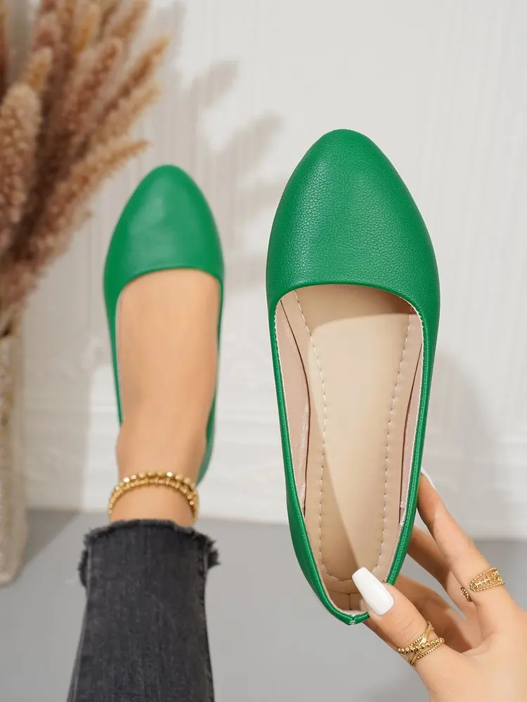 Einfarbige Ballerinas für Damen mit spitzer Zehenpartie, leicht und bequem, zum Hineinschlüpfen, für Alltag, Büro, Schule und Reisen – Detail 34
