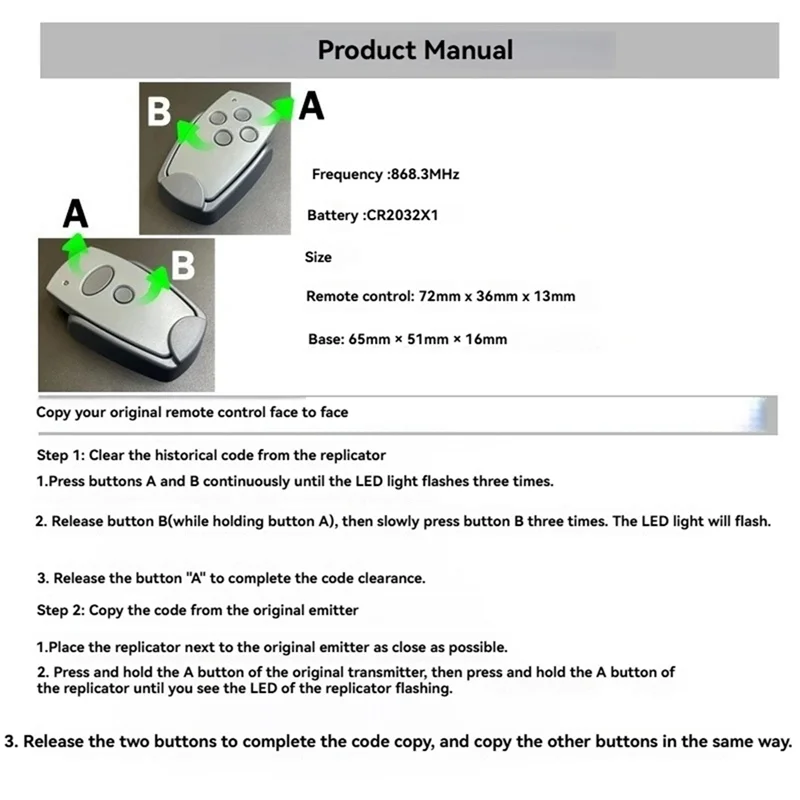 

-ABAB Copy Garage Door Remote Control 433Mhz For Marantec Digital D302 D304 D313 D323 Opener