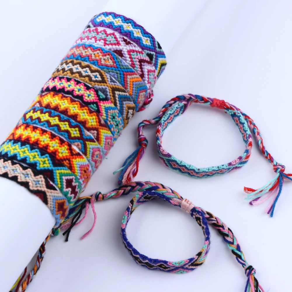 10/20/30/50 Pcs/Lot Fashion Bohemian Hand Woven Bracelets For Men Women Lucky Friendship Mix Color Design Ethnic Jewelry Gift