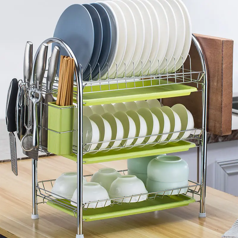 Dish Drying Rack Kitchen Adjustable Stainless Steel 2 Tier Plates Organizer Dish Bowl Drainer Storage Rack Kitchen Utensils
