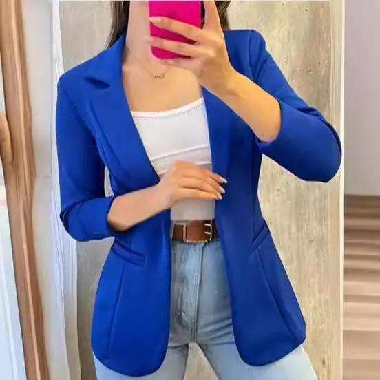 

Women's Long Sved Suit Collar Jaet Casual Busin Polyester Fiber Slim Fit Sle Pure Color Pattern AH8206
