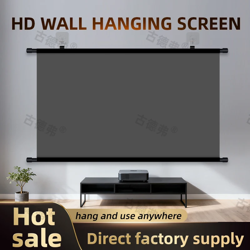 XMJM 60/72/84/100/120inch Anti Light Thick HD Projector Screen 16:9 No-hole Wall-mounted Home Projection Screen