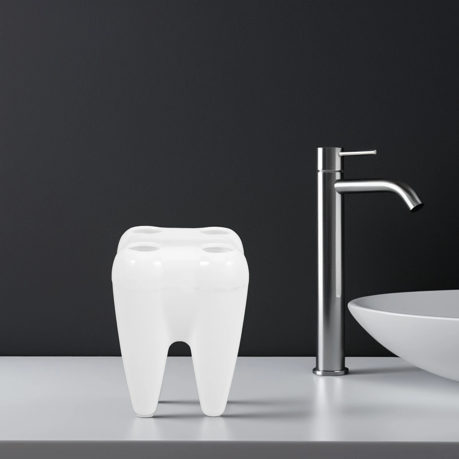 

2Pcs Bathroom Toothbrush Holder Set Tooth Inspired Design Compact Organizer for Vanity Counter Breathable Multi Slot Storage