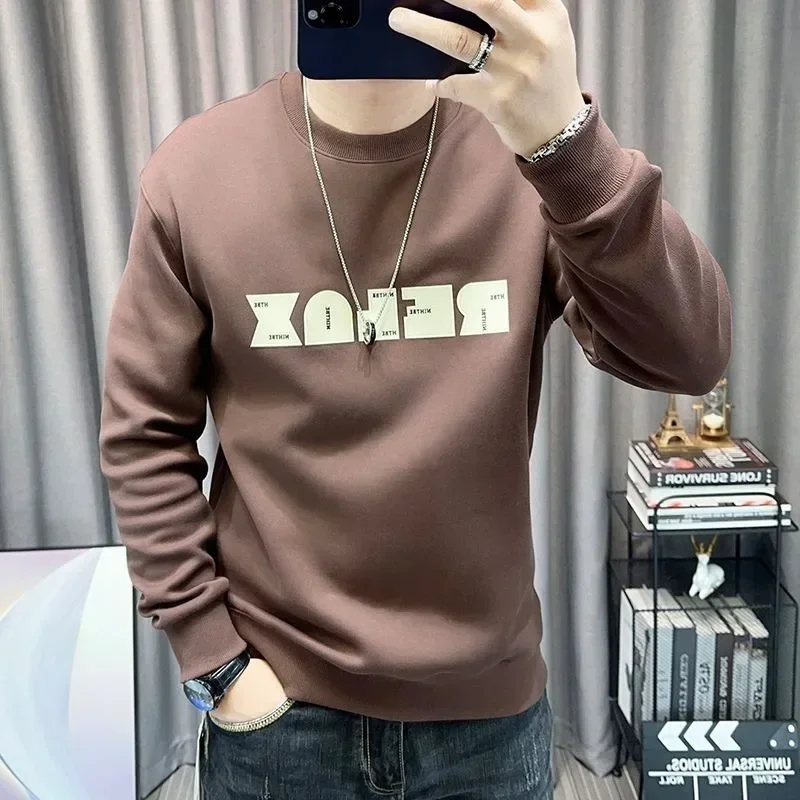 Korean Style Male Sweatshirt Printing High Quality Men's Pullover Y2k Vintage Tops One Piece Pastel Color Cotton Loose Luxury