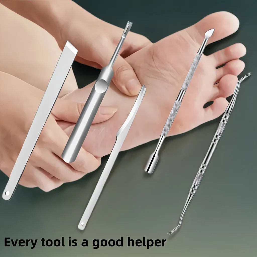 5pcs สแตนเลสสตีลมัลติฟังก์ชั่เท้าเครื่องมือความงามสําหรับถอดเล็บเท้า,แคลลัส,Dead Skin ส้อม Dead Skin, SHARP pedicures