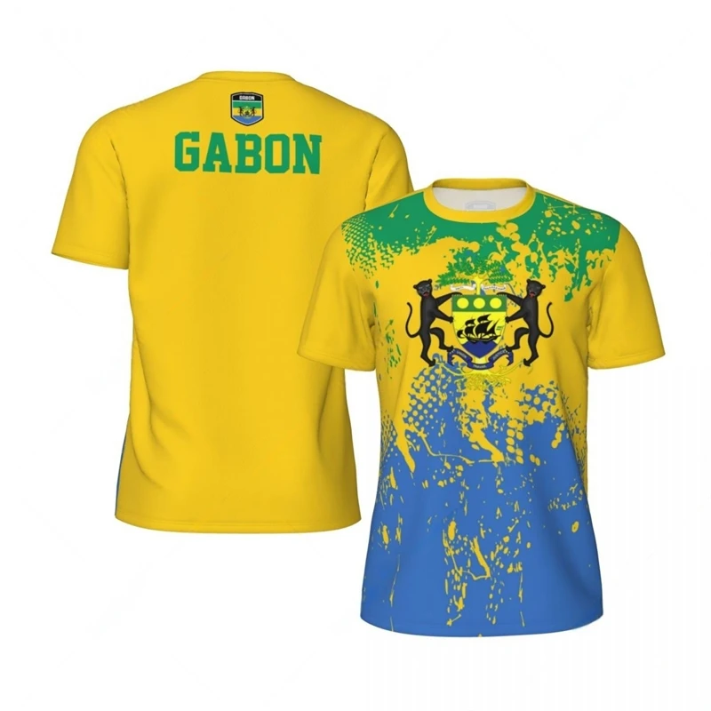 Gabon Flag Football T Shirts For Men Fashion Summer National Emblem 3D Printed Jersey Casual Quick Dry Breathable Tees Tops