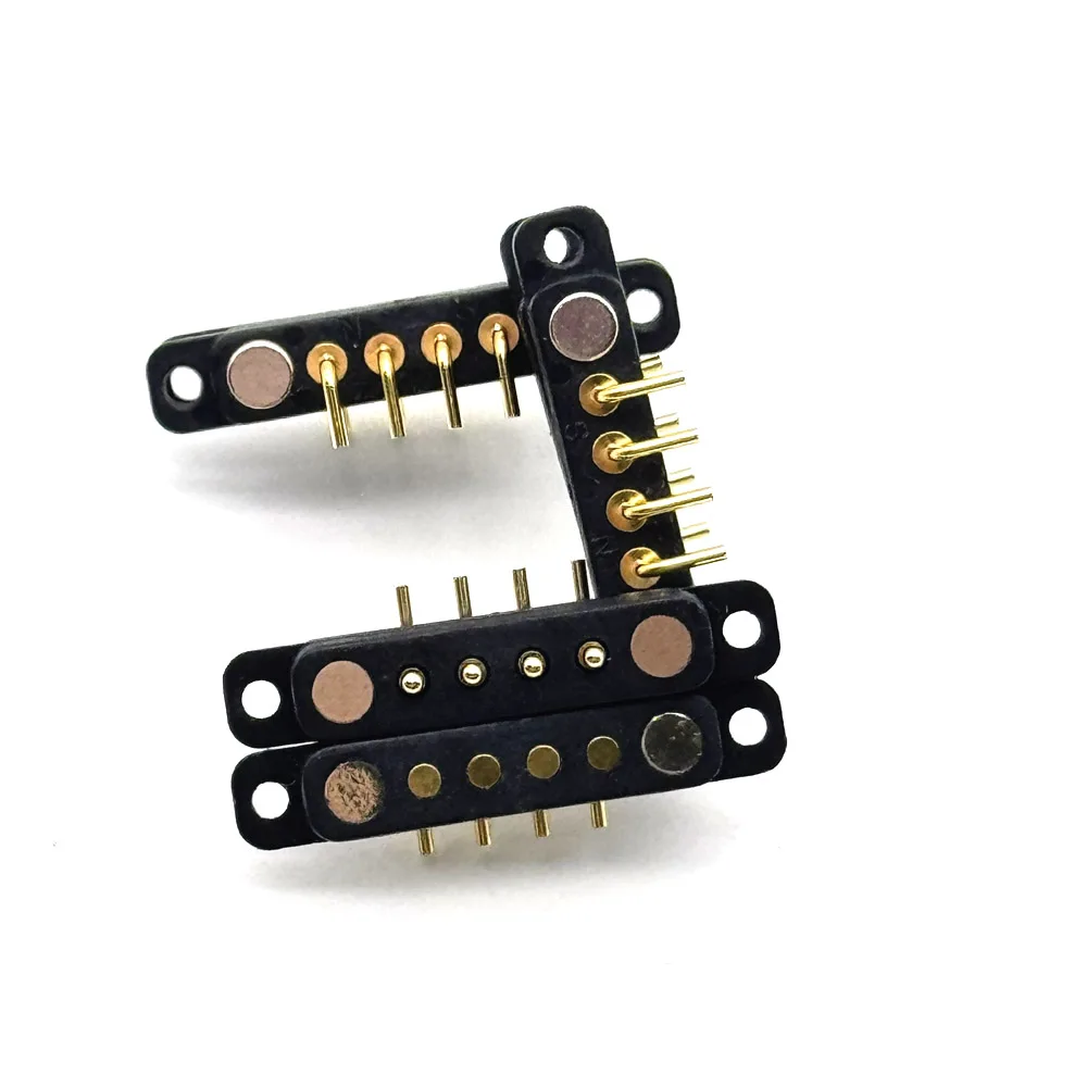 1Pair Curved Needle 2A DC Magnetic Pogo Pin Connector 4Pin With Ears Pogopin Male Female Spring Loaded DC Power Socket