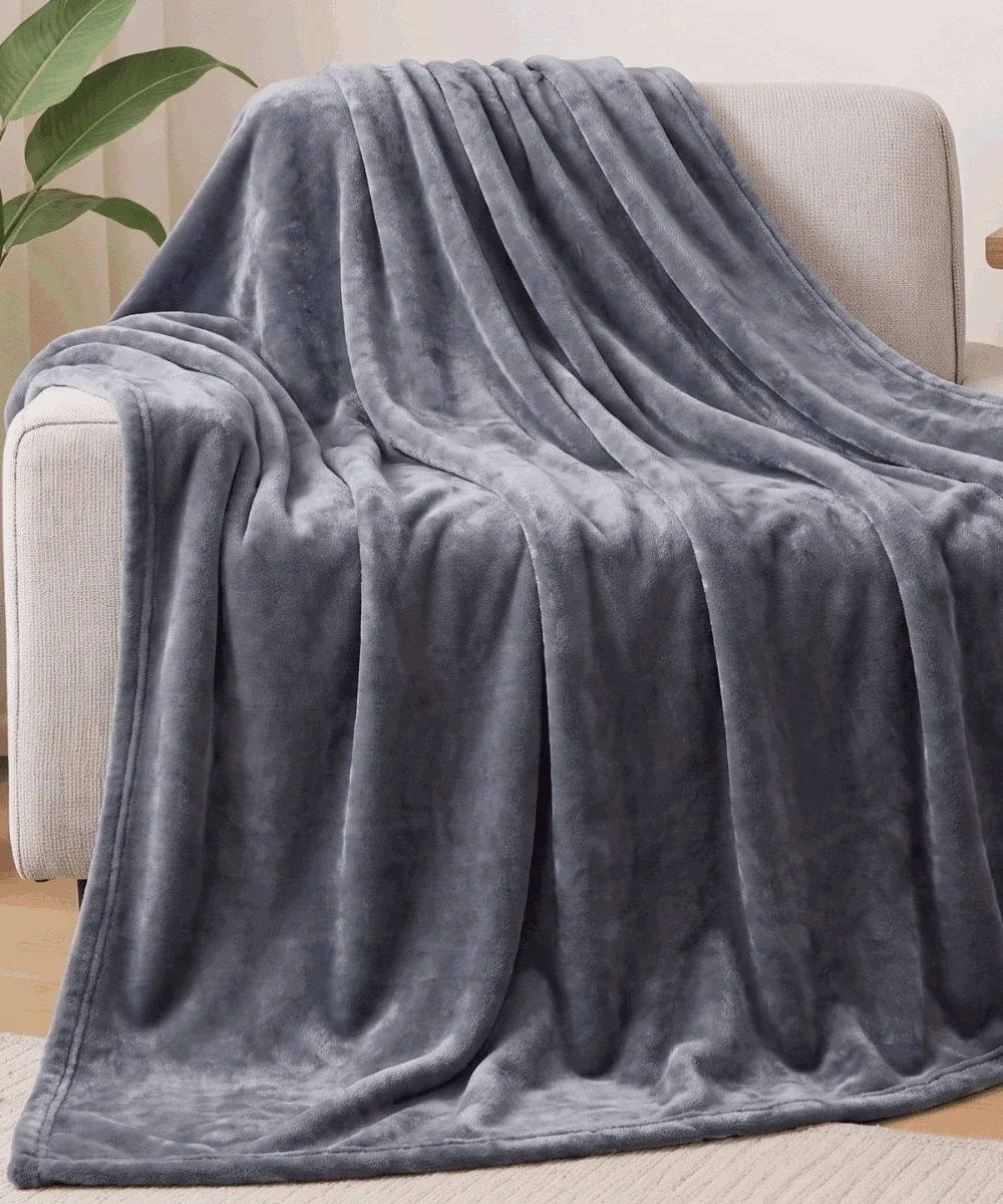 Solid Flannel Blanket, 3 Colors 4 Sizes, Soft Plush Throw For Lap Shoulder Couch Bed Gray