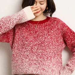 Women Sweater Winter New Fashion Gradient Color Thicken Pullovers 100% Cashmere Sweaters Ladies Loose Knit Jumper Long Sleeve