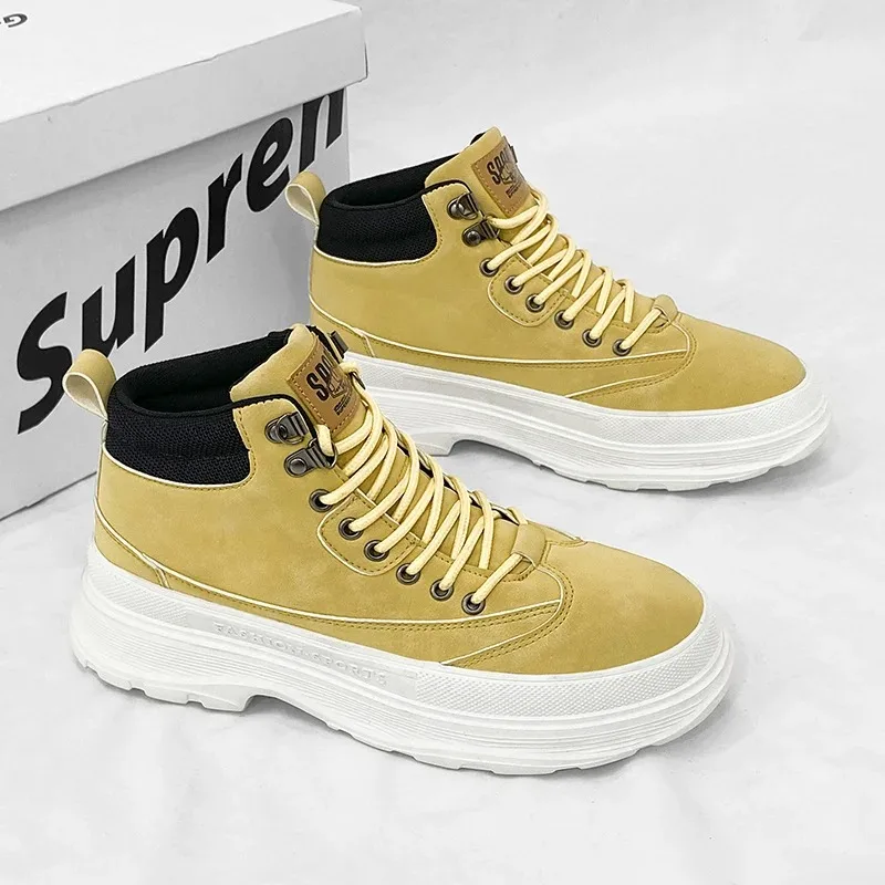 Stylish Yellow Men's High Top Sneakers Trendy Platform Men Casual Shoes Comfort Autumn Winter Sports Shoes Men sapatilhas homem