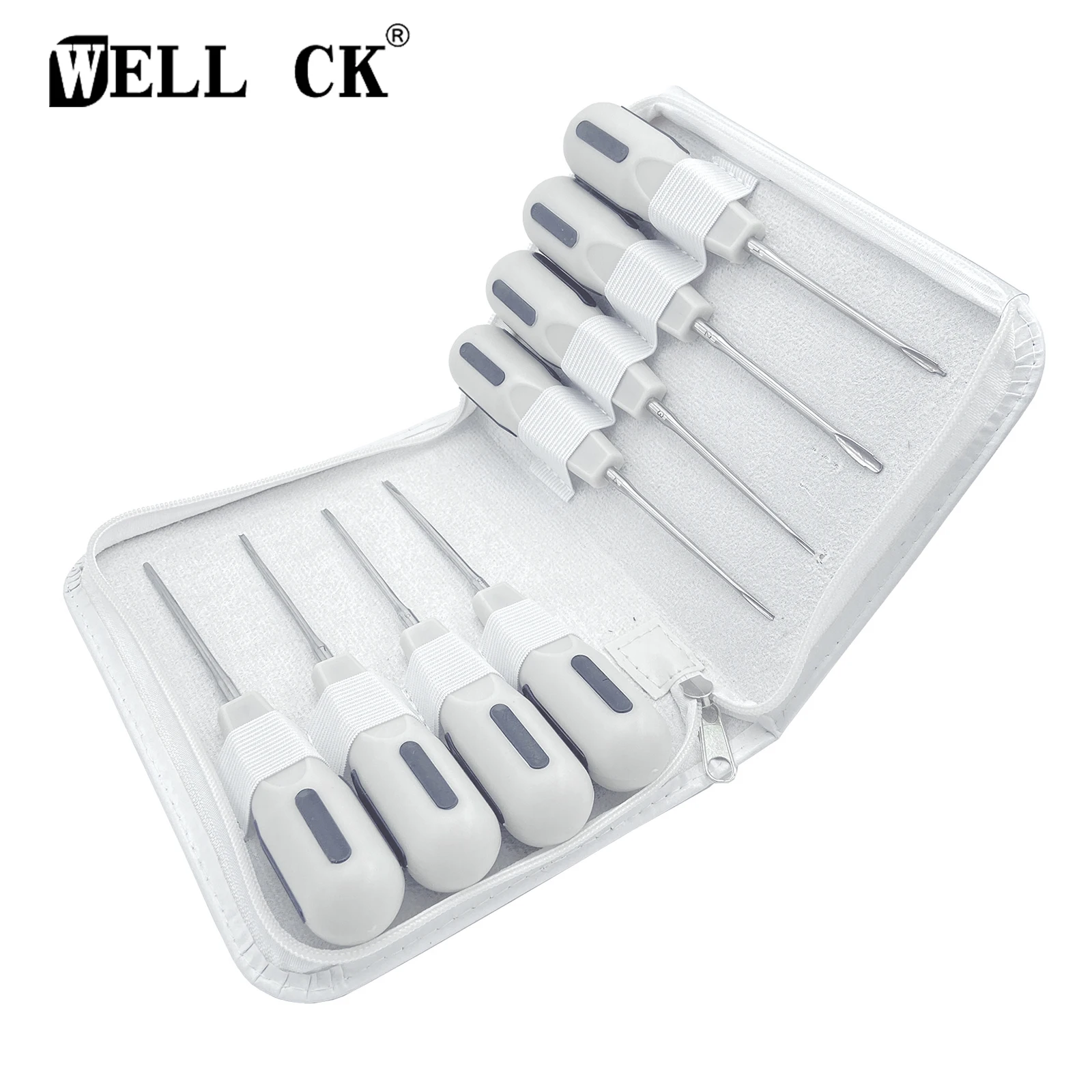 

WellCK 8pcs Stainless Steel Dental Luxating Lift Elevators Set Clareador Curved Root Dentist Surgical Instrument Plastic Handle