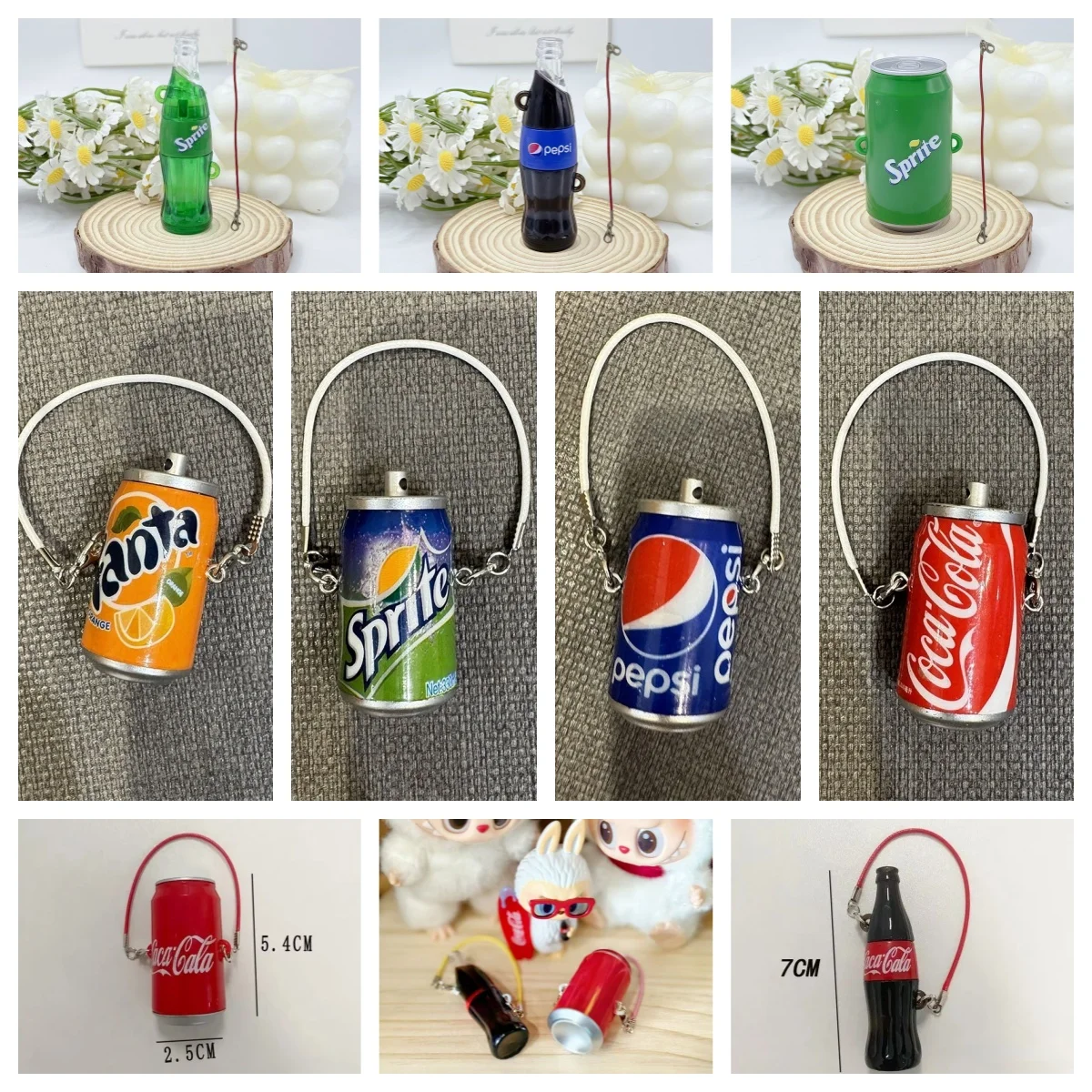 ل 15-17 سنتيمتر Labubu 1/2/3 جيل كوكا كولا/بيبسي كولا/سبريت علب المشروبات أفخم دمية قلادة الديكور بحبل أحمر
