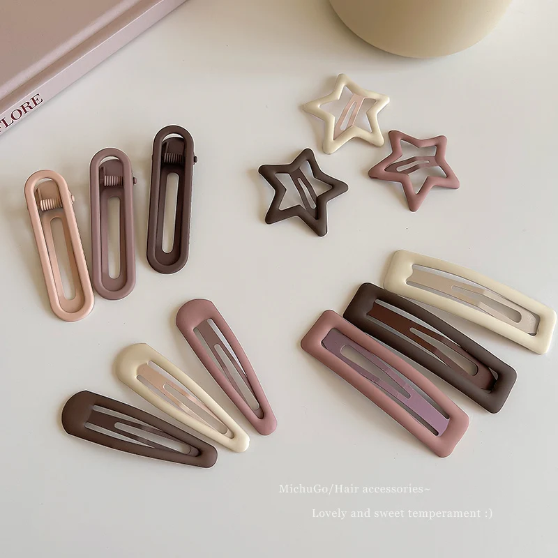 3/6 Pcs/Set Women Girls Fashion Coffee Color Geometric Stars Ornament Hair Clips Adult Sweet Hairpins Female Hair Accessories