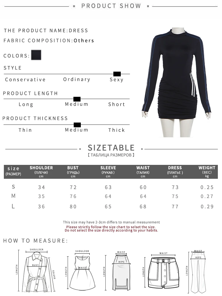 Weird Puss gestreiftes Dekorationskleid für Damen, O-Ausschnitt, Kreuzfalten, lange Ärmel, eng anliegend, hohe Elastizität, sportlicher Stil, Herbst, Mini-Bodycon – Detail 1