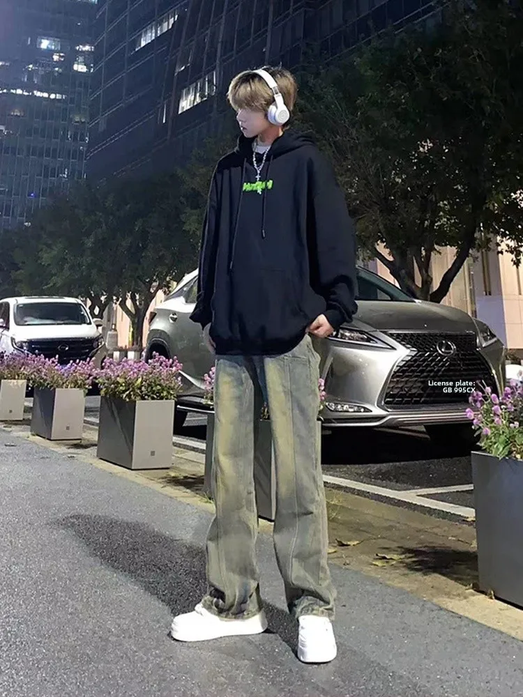 

Мужские джинсы цвета охры, осенне-зимние, утепленные, прямого кроя, слегка расклешенные, с элементами пэчворка, CleanFit, в стиле High Street, износостойкие