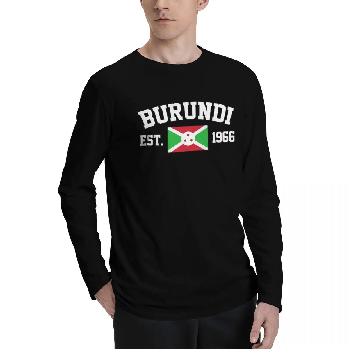 100% Cotton Burundi Flag With EST. Year Long Sleeve Autumn T shirts Men Women Unisex Clothing LS T-Shirt Tops Tees