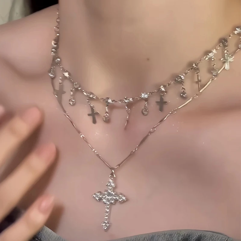 2025 New Harajuku Four Pointed Star Tassel Necklace for Women Fashion Aesthetic Charm Water Drop Pendant Necklace Jewelry Gift