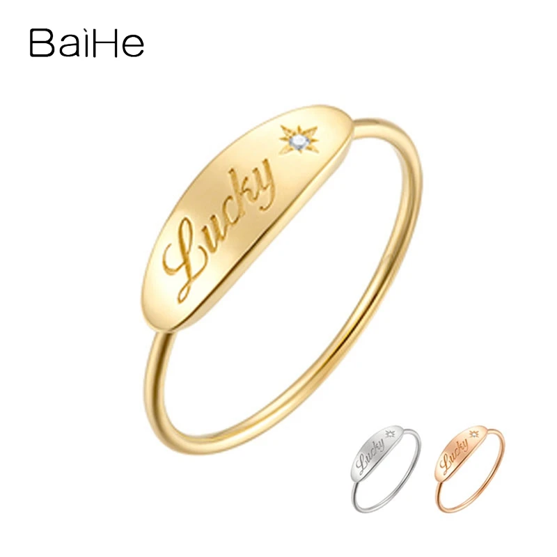 

BAIHE Vegetarian Ring Female Women Men 18K Yellow Gold custom Letter Send Girlfriend Trendy Engagement Gift Fine Jewelry Making