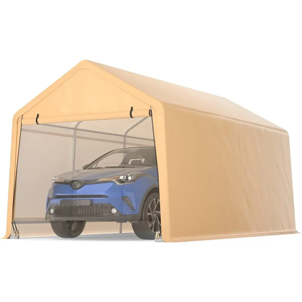 10.5x17 Ft Heavy Duty Carport, Portable Garage with Roll-up Front Door,Metal Car Port with Reinforced Ratchet Straps, Car Canopy