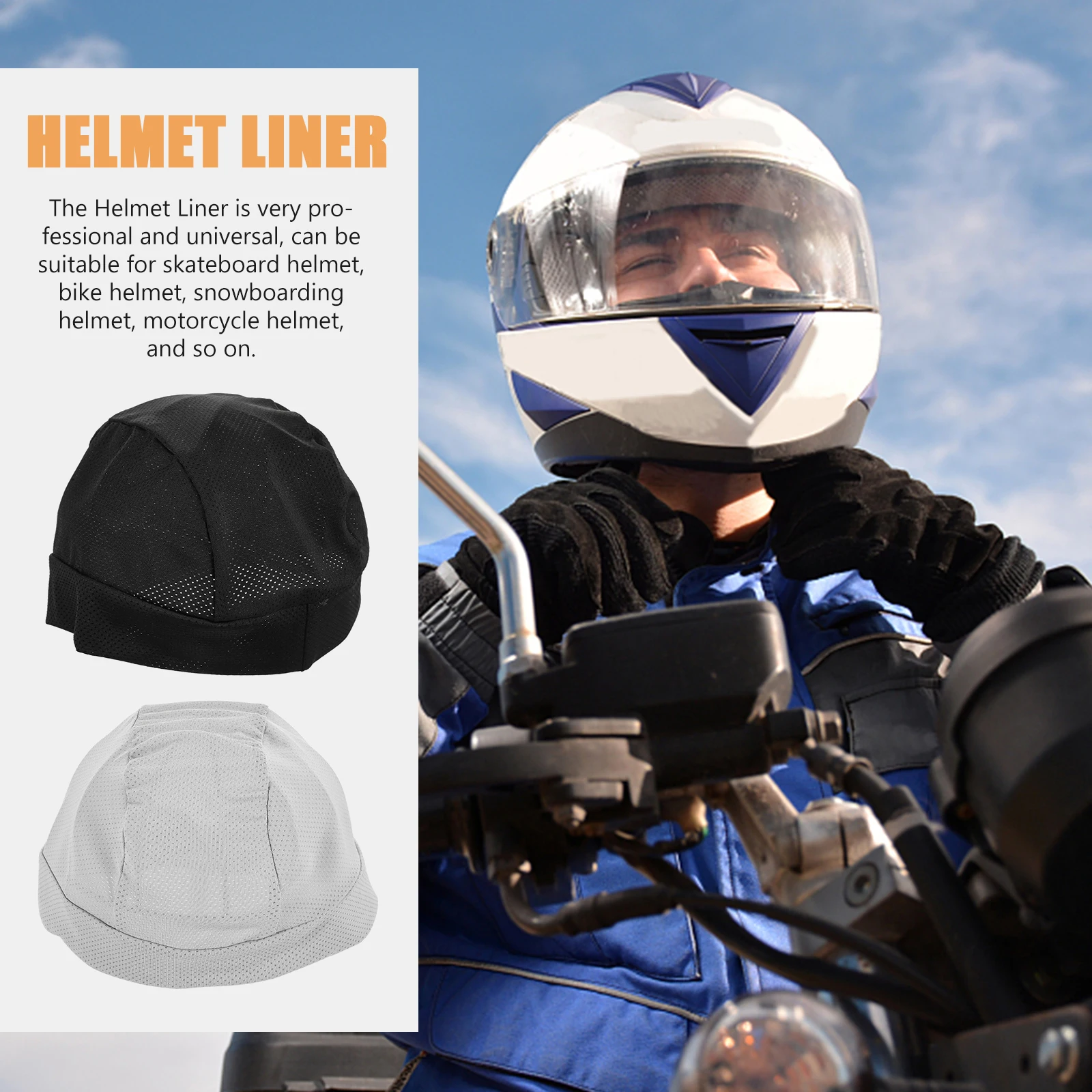 

2pcs Breathable Liner Elastic Comfortable Motorcycle Bike Riding Hat Warm Weather Uv Proof Skull Cap Protective Inner