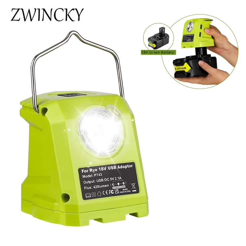 Battery Adapter For Ryobi 18V Li-ion Battery Dual USB Converter Port With LED Light Spotlight Outdoor Flashlight DC 14.4-18V