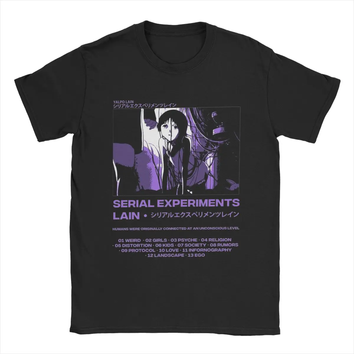 Men\'s T-Shirt Serial Experiments Lain Darker Vintage 100% Cotton Tees Short Sleeve Anime T Shirt Round Neck Clothes 6XL