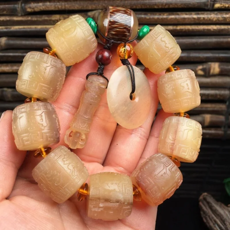 Tibetan Old Horn , Men's Six-Character Mantra Beads Amusement Article Bracelet