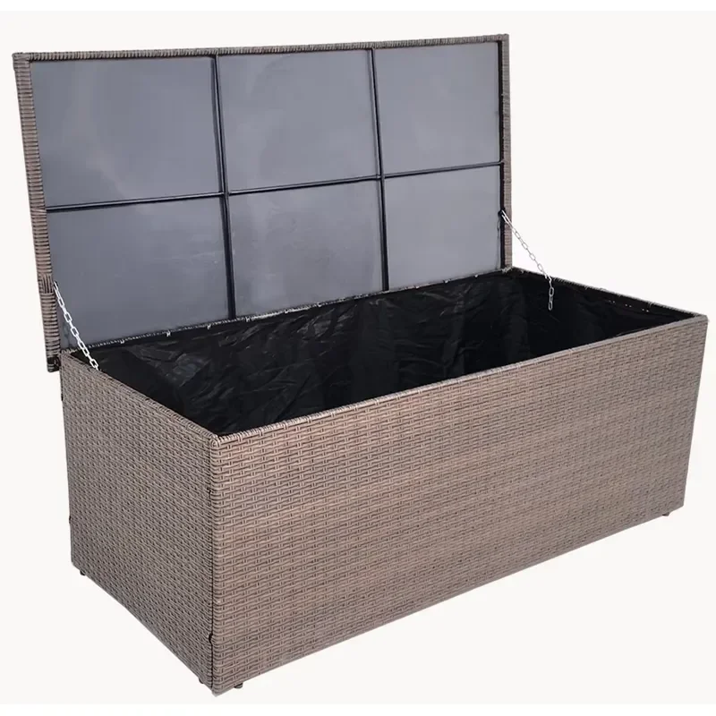 Large Waterproof PE Wicker Garden Storage Box Outdoor Lined Rattan Container for Patio Furniture Cushions and Pool