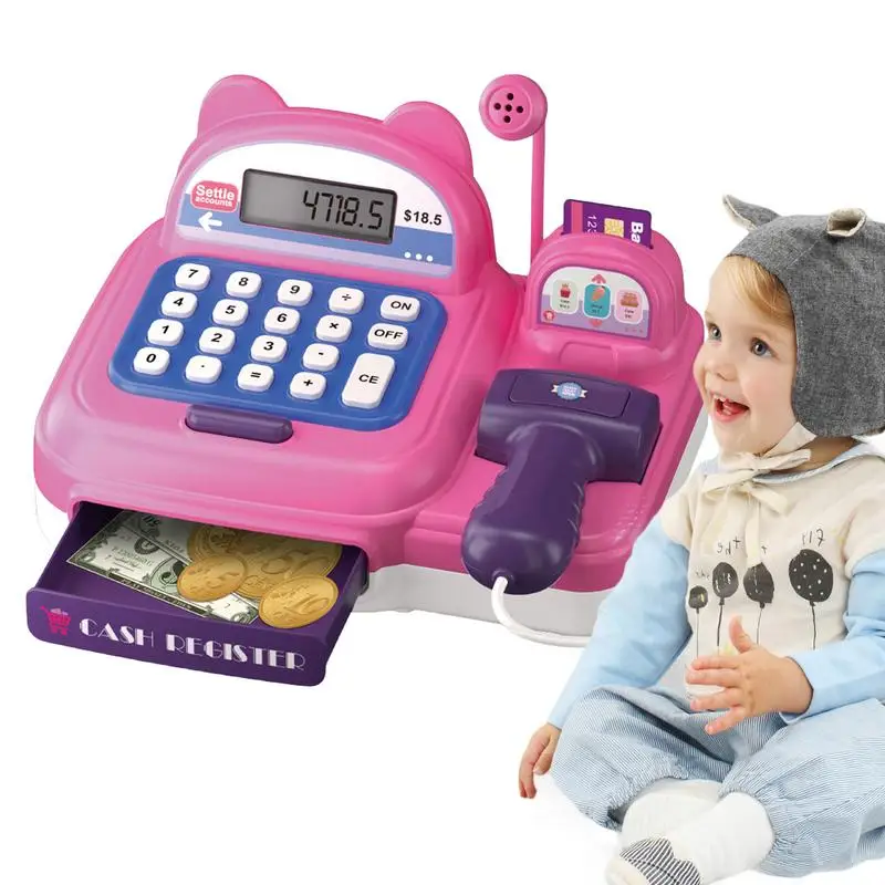 Children's Cash Register Calculator Cash Register Toy Includes Handheld Working Scanner Calculator Microphone Cash Register Toy