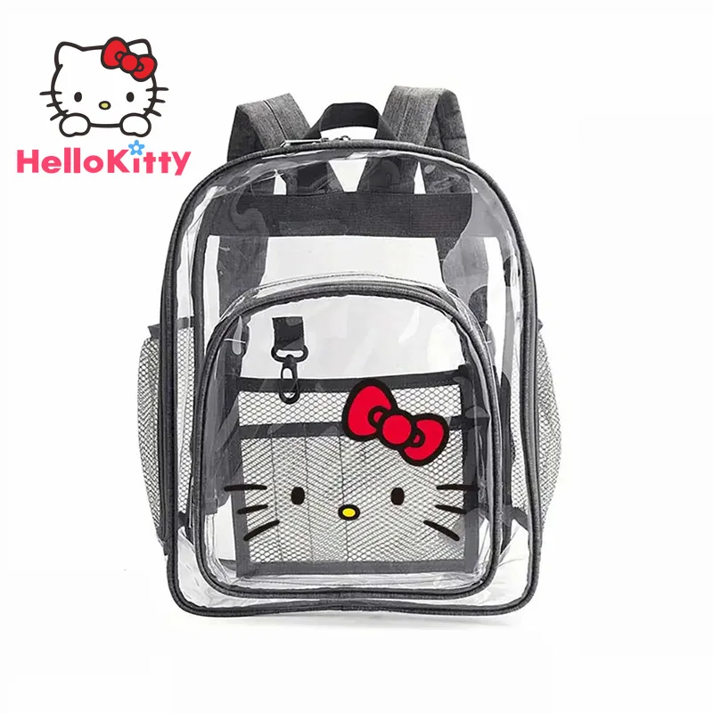 Olá Kitty Mochila Transparente, Saco de Escola Estudante Americano, Capacidade Transparente, Tpu, Material Impermeável, Saco de Livro Meninas